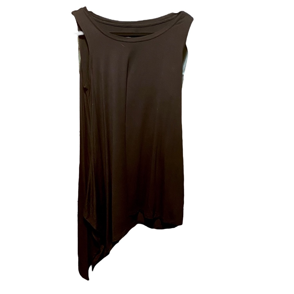 Logo Black Long Knit Tank with Asymmetric Hem. Size Medium